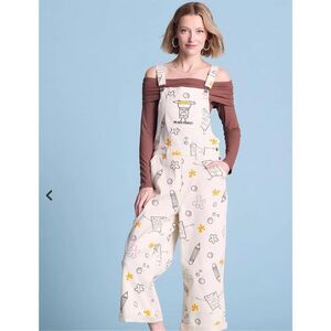 SpongeBob Squarepants Cream Printed Overalls with Yellow Accents